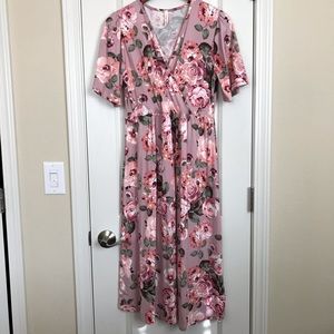 Orange Creek Pink Floral Midi Wrap Dress
